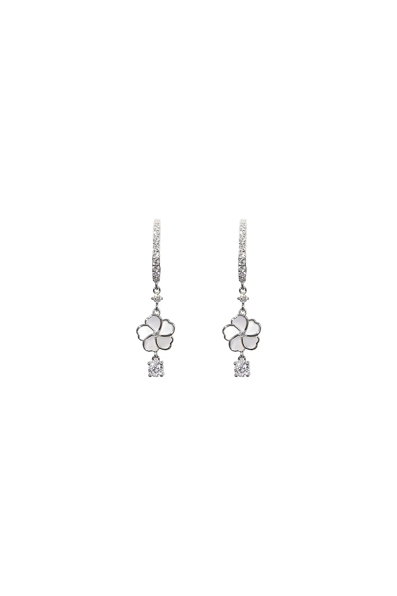 Bauhinia Blakeana Silver Sparkle Hoop Dangling Earrings Dryden Jewelry